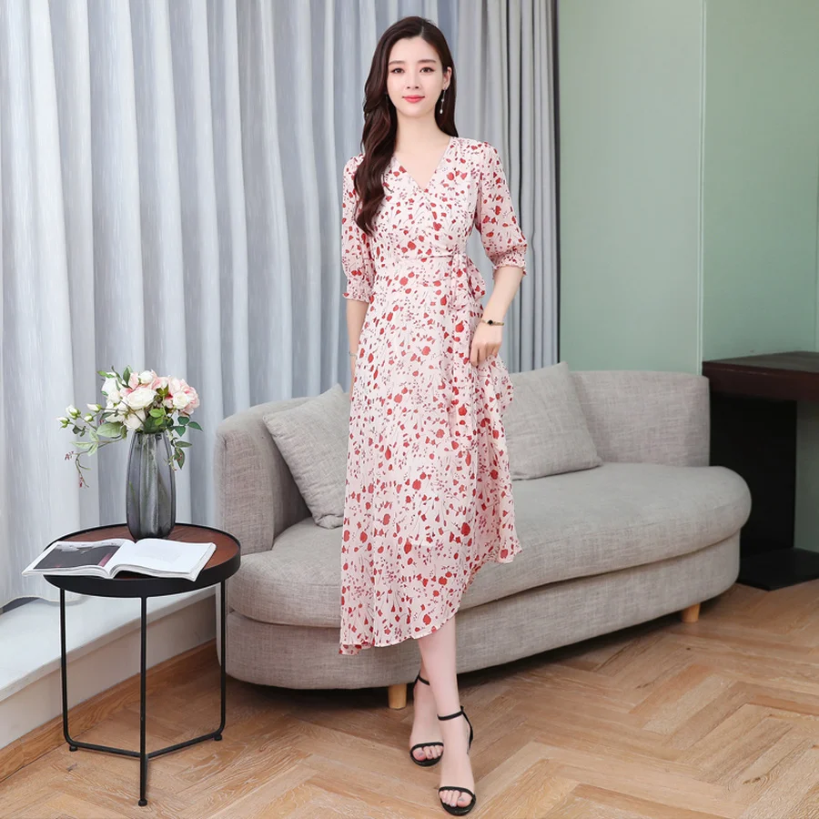 2019 винтаж плюс размер розовый сладкий сарафан Boho Лето Новый Цветочный шифон