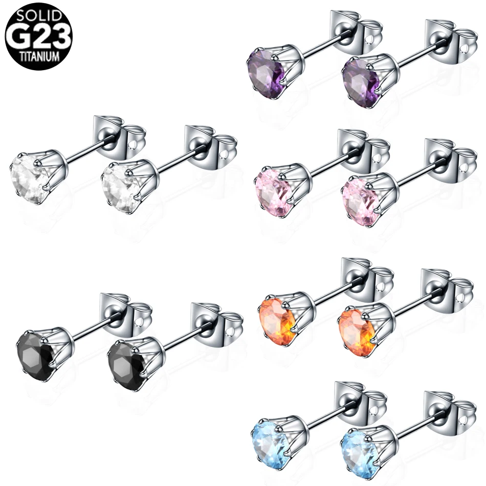 

2pcs/lot Titanium Prong Crystal Zircon Stud Earrings For Women Ear Helix Tragus Classic Statement Earrings For Girl Gift Jewelry