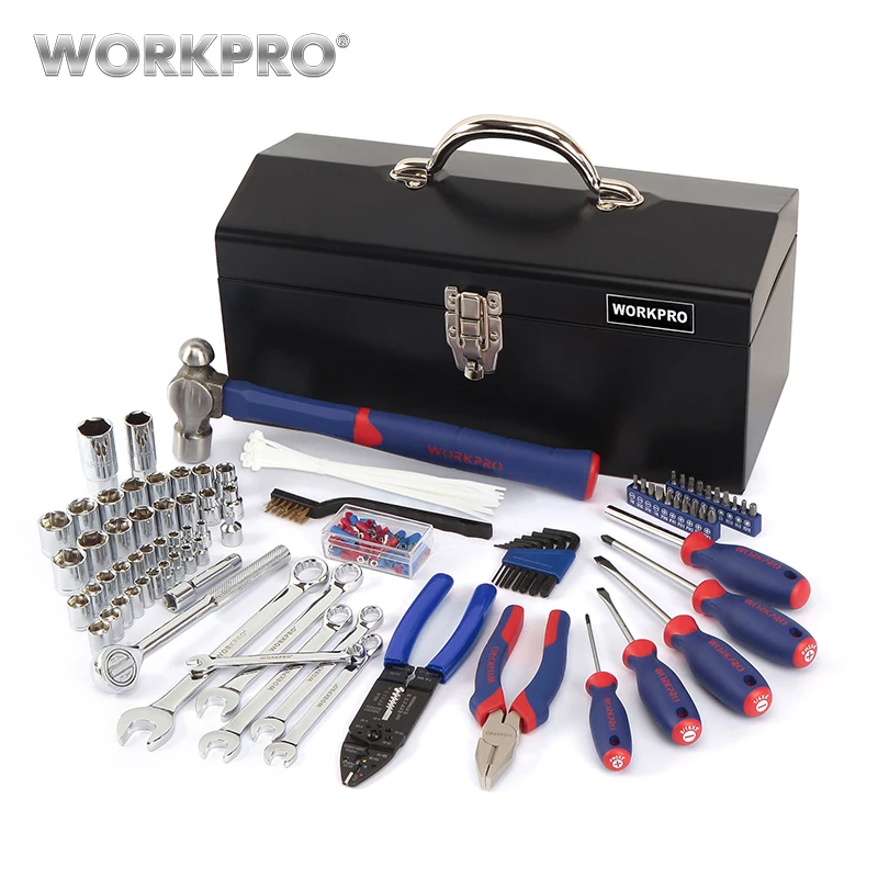WORKPRO 160PC Домашний набор инструментов металлический ящик для инструментов