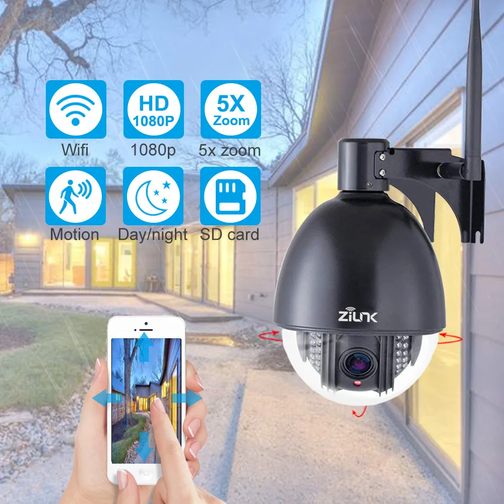 ZILNK wifi IP камера 1080P HD 5X зум PTZ скорость купольная Беспроводная Сетевая безопасность на улице камера водонепроницаемая Onvif H.264 IR 50M