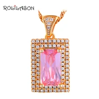 rolilason lowest price in my store pink zircon gold tone high quality fashion jewelry pendant for women lns646