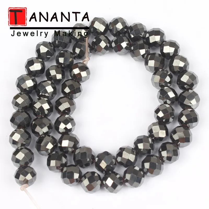 Faceted Black 2 Бусины из натурального камня граненые матовые розовые золотые черные гематитовые Круглые бусины для самостоятельного изготовления ювелирных изделий браслет ожерелье 4 6 8 10 мм 15'' - Цвет: Faceted Black 2