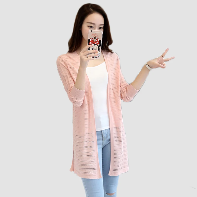 Женский вязаный ажурный кардиган элегантный короткий разделенные кардиганы на