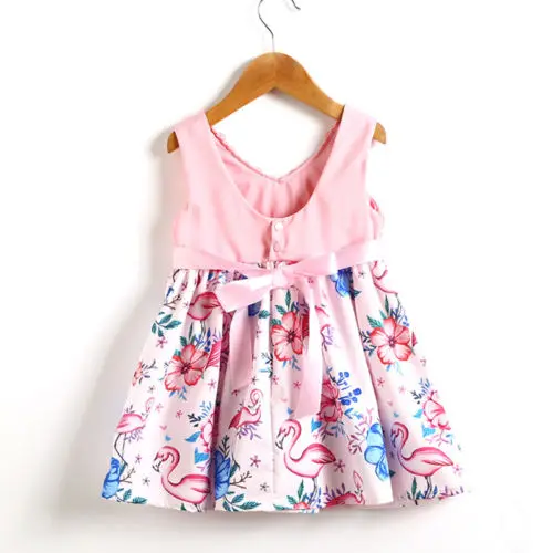 New 2020 Cute Kids Baby Girls Toddler Dress Flamingo Lace Floral Casual Party Dresses Sundress Clothes Outfit | Детская одежда и