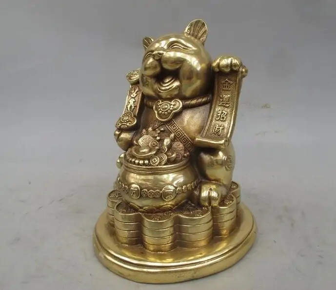 9.5" China Feng shui RuYi Pure Brass Copper To attract wealth Cat pussy statue | Дом и сад