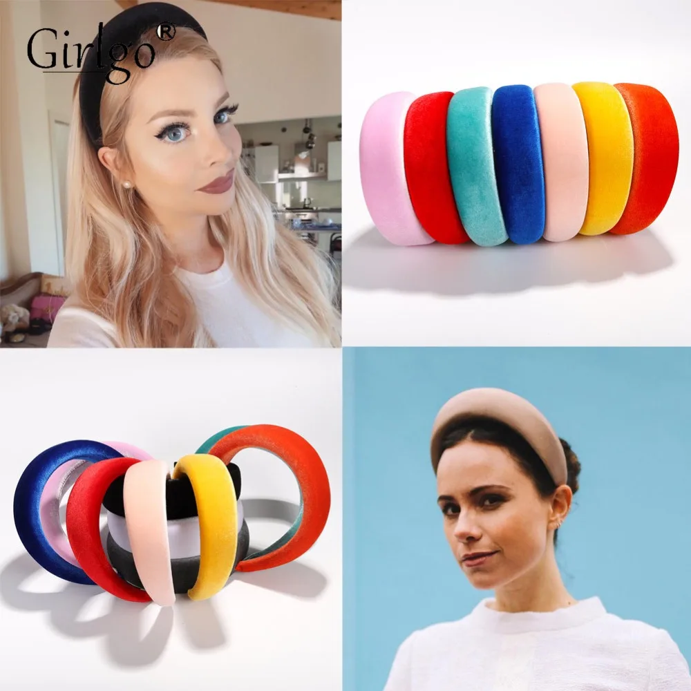 Бархатная Женская повязка на голову Girlgo, 4 см, широкая пластиковая повязка на голову, модный головной убор в богемном стиле, Простой Черный Шарм, украшения для волос