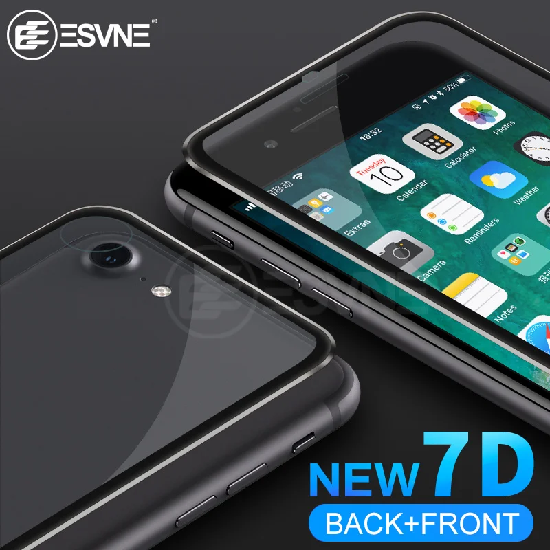 ESVNE (назад + спереди) 7D Стекло на айфон 7 8 металлический каркас защитное 6 6s плюс