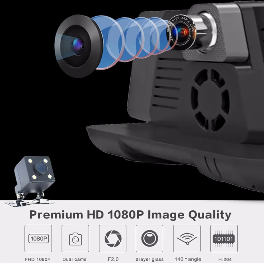 Видеорегистратор Bluavido 10 дюймов 4G Android 1080P GPS навигация ADAS Full HD Bluetooth Wi Fi двойной