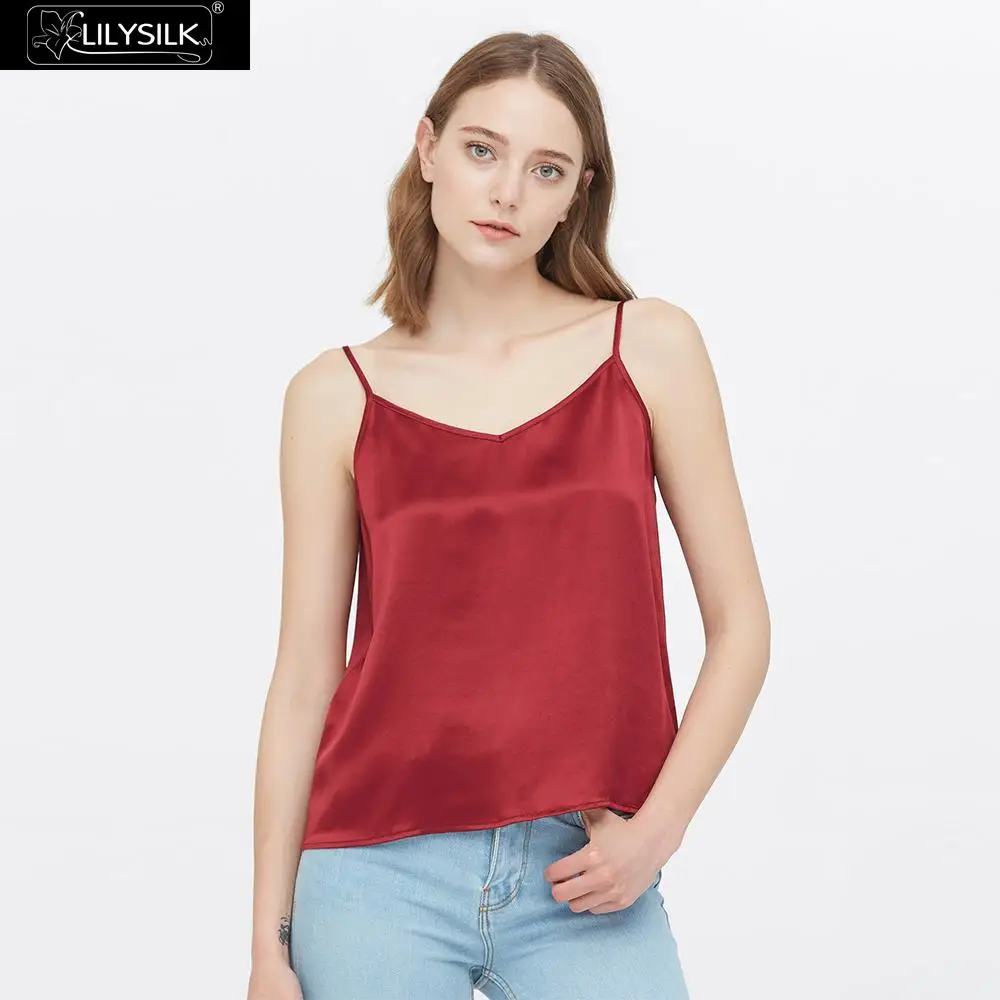 Claret LilySilk/Классический шелковый топ с v-образным вырезом спереди и сзади; Новинка; - Цвет: Claret