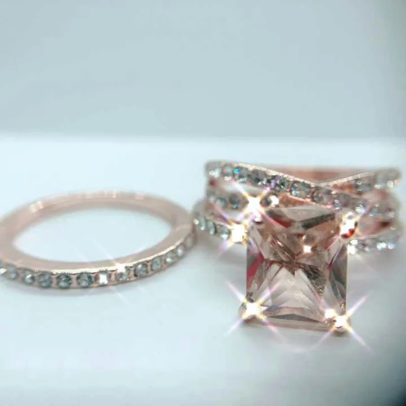 Очаровательный набор колец с кристаллами из розового золота 3 шт. для женщин