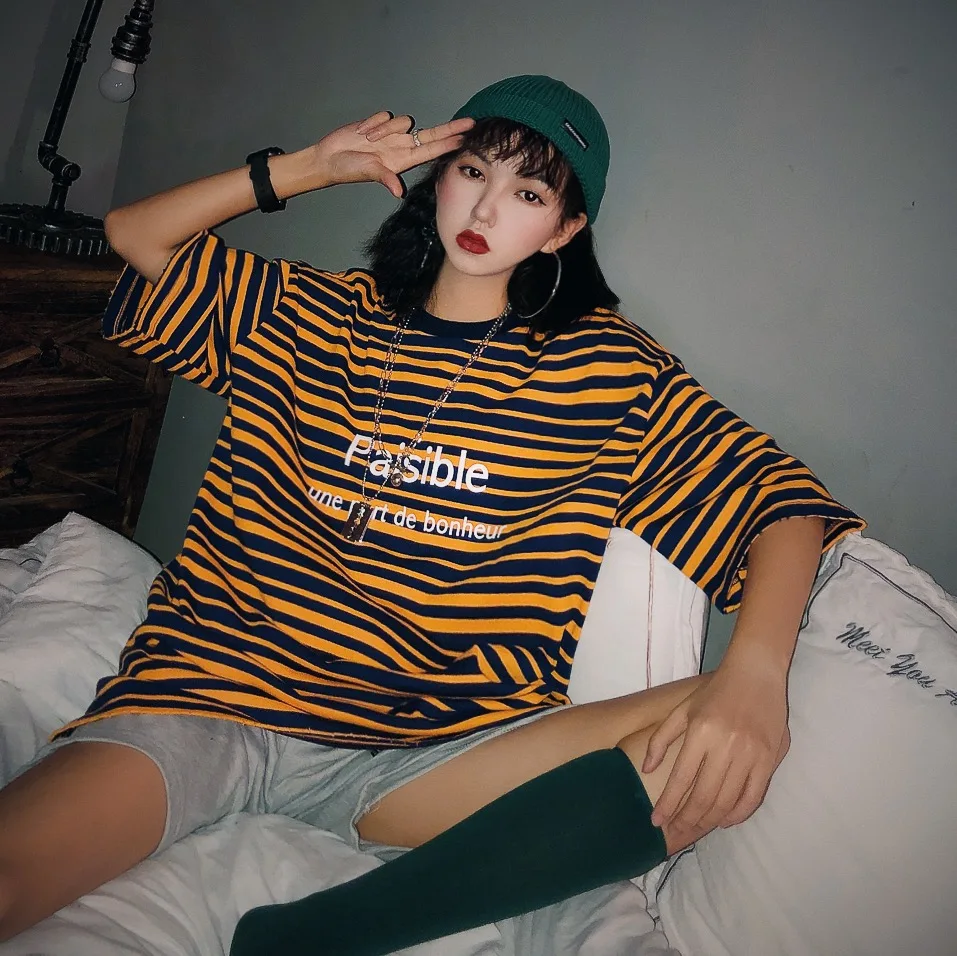 Jasmine's Домашняя цветная полосатая футболка boyfriend Fenersize большая версия средних и