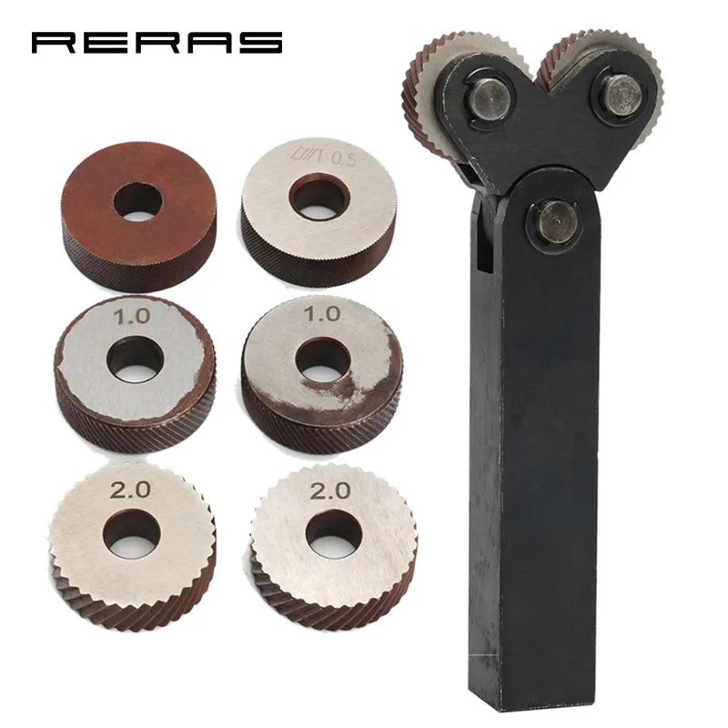 

7pcs Knurling Knurler Tool Diagonal Wheel Linear Knurl Set 0.5-2mm Pitch