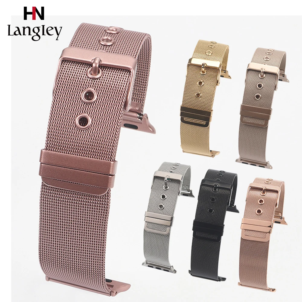 

Rose Golden Watch Straps For Apple Watches 1/2/3/4/5 38/42/40/44mm Straps Mirannis Stainless Steel Buckle Bracelet Watchbands