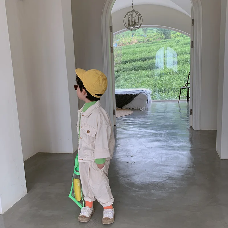 Модные однотонные джинсовые куртки в Корейском стиле для мальчиков сезон осень