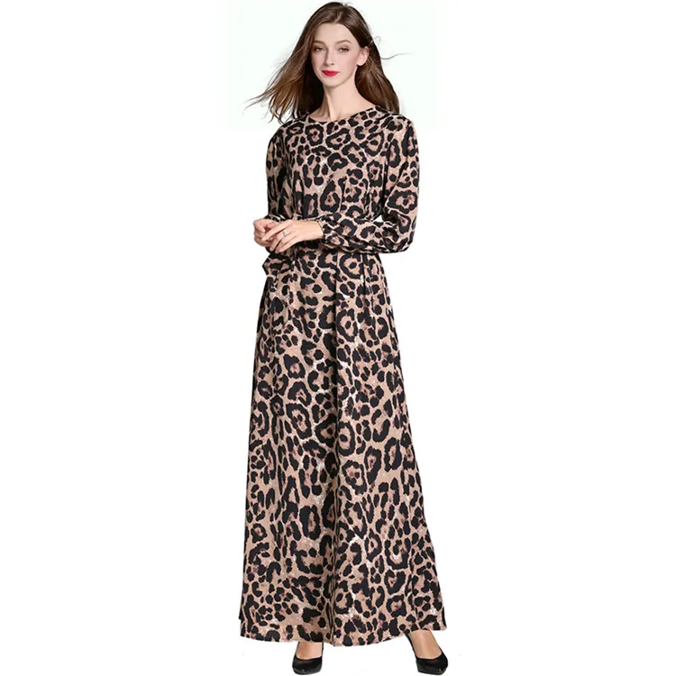 Женское длинное платье с леопардовым принтом UNINICE мусульманское макси круглым