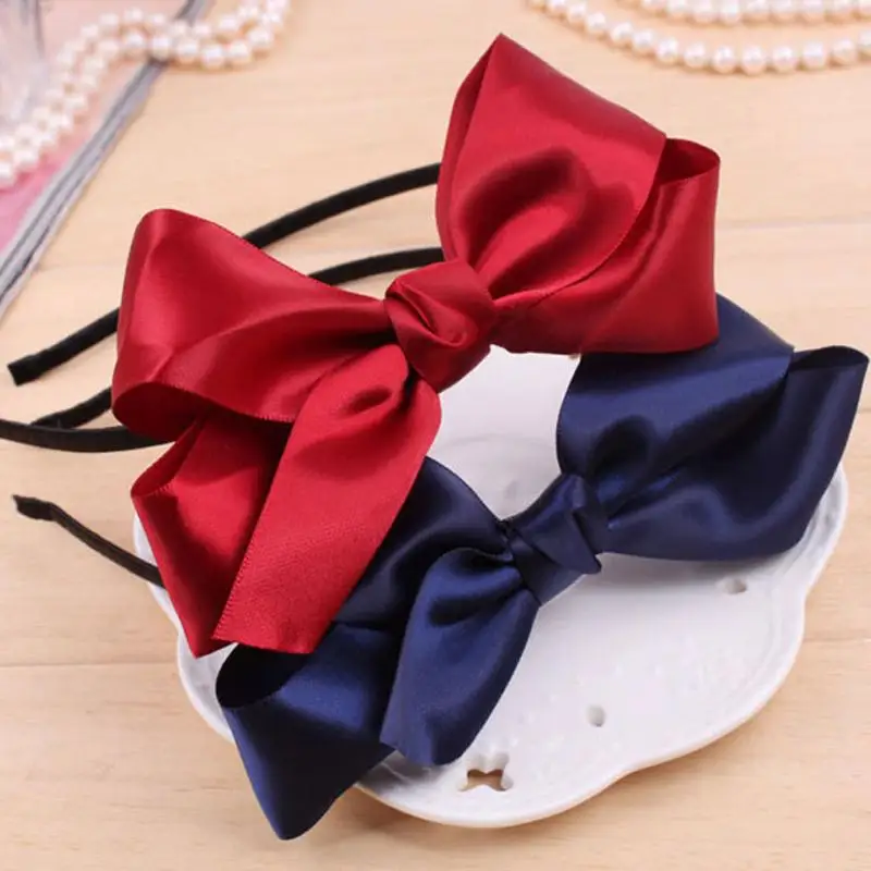 Двойная шелковистая лента с узлом и бантом тонкая черная для волос модный