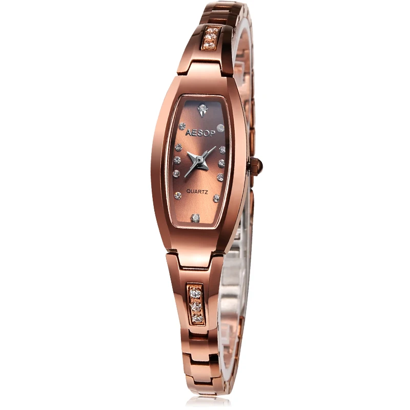 Женские стальные часы AESOP роскошные Серебристые черные с бриллиантом|Кварцевые
