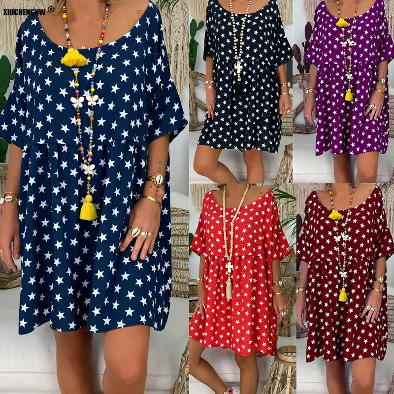 Летнее женское платье 2019 винтажное пикантное богемное пляжное туника в горошек