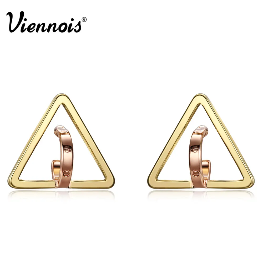 Viennois Новое Золото и Роуз Позолоченные Геометрическая Серьги Стержня для Девушку Металлик Треугольник и Кольцевой Небольшой Серьги Ювелирного Бренда