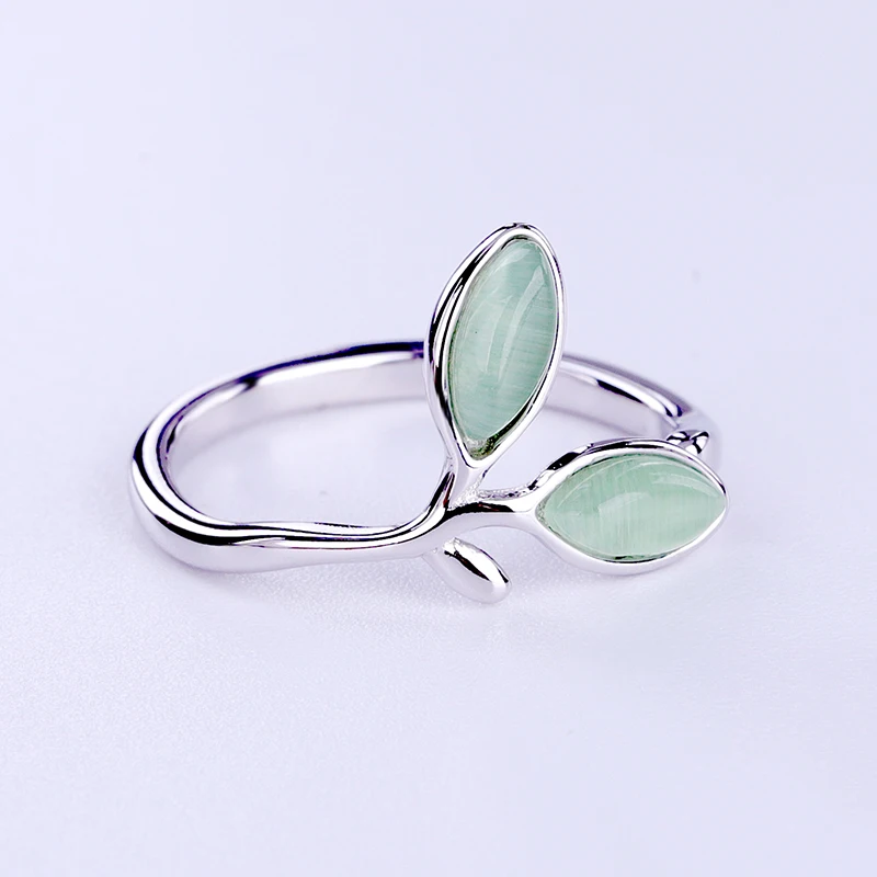 Leaf Ring Новинка стерлингового серебра 925 Зеленый Опал листья бутоны серьги гвоздики для женщин гипоаллергенно модные ювелирные изделия лучшие подарки для девочек - Окраска металла: Leaf Ring