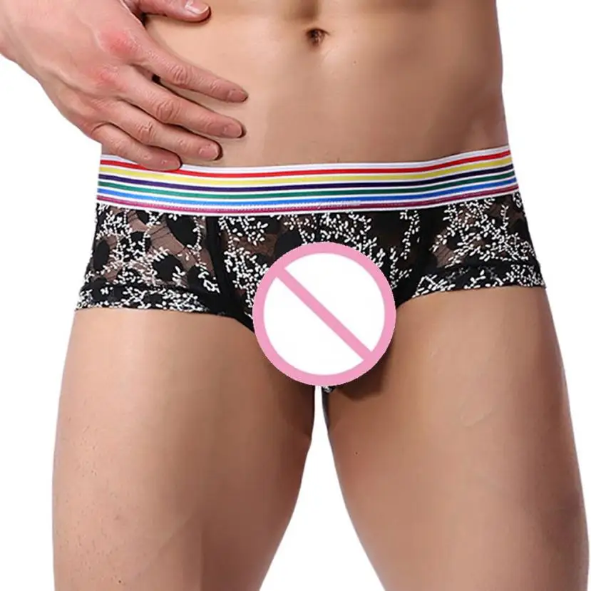 Мужские кружевные трусы-боксеры прозрачные разных цветов горячая распродажа # QWM