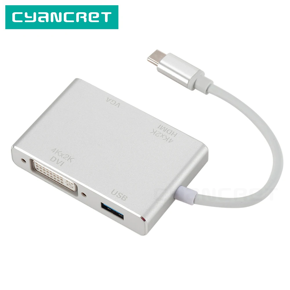 Адаптер type C USB C 3,1 на HDMI VGA DVI USB 3,0 концентратор док-станция конвертер Поддержка 4K 1080P для vga кабель