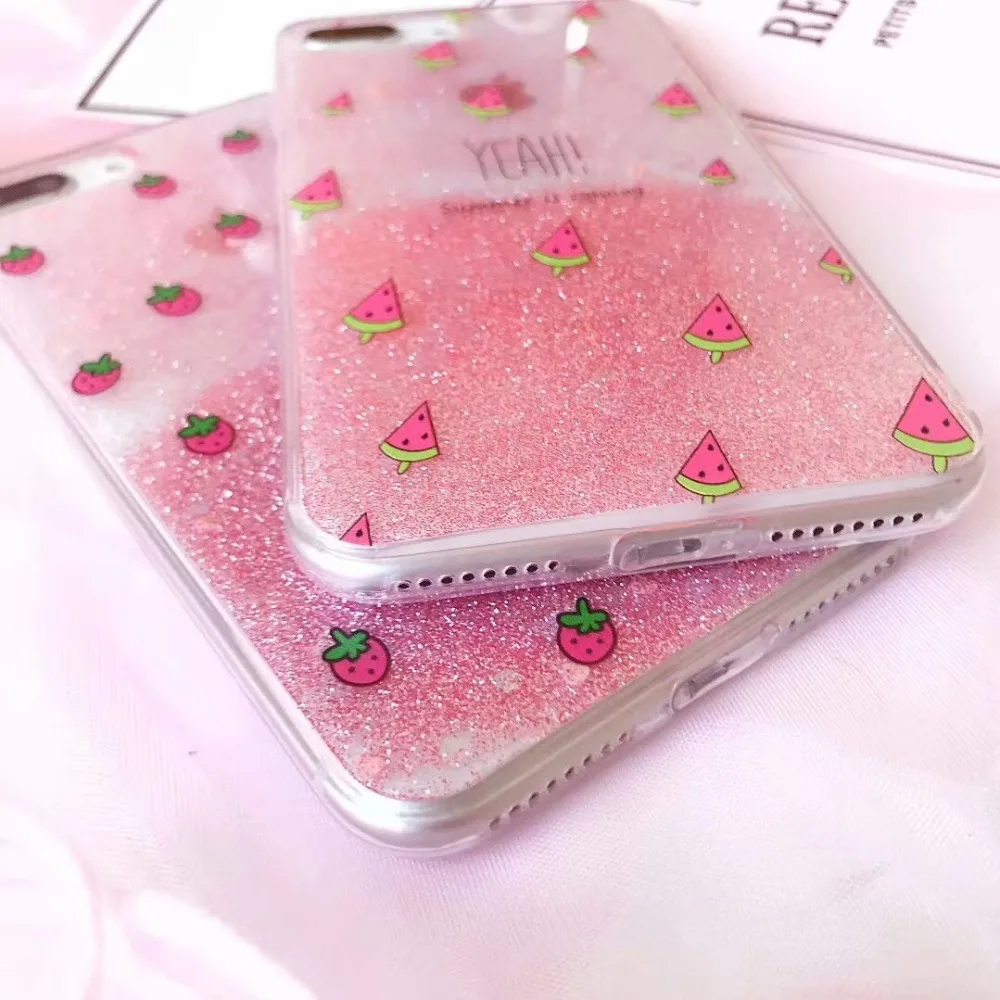 Мода Bling Блеск порошок Телефон чехол для iphone X 6 6s 7 8 плюс милые арбуз клубника