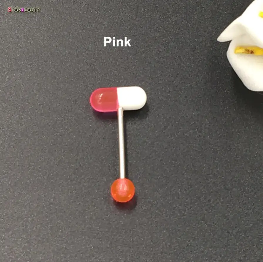 Pink I Feel Good, 1 шт./лот, синяя капсула, пирсинг, лингуа, акрил, таблетки, язык, кольца для женщин и мужчин, ювелирные изделия, Кайли, пирсинг губ, язык - Окраска металла: Pink