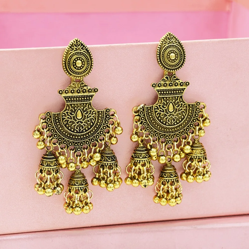 Индийские серьги для женщин окисленные большие длинные подвески Jhumka с
