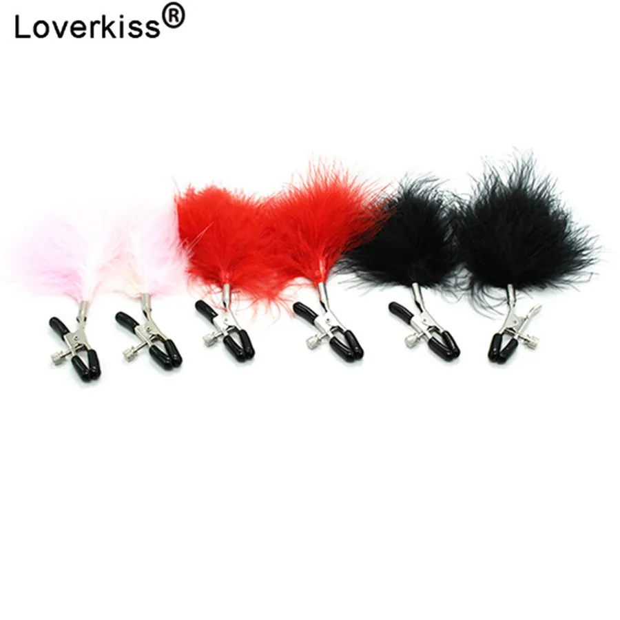 1 пара зажимов для сосков Loverkiss бдсм секса зажимы клитора с флиртовым пером