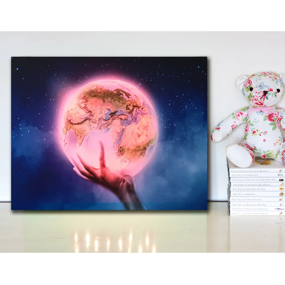 Красочные RGB светодиоды холст Настенный декор земля на руку картина дистанционное управление холст печать и плакат с подсветкой живопись детский подарок