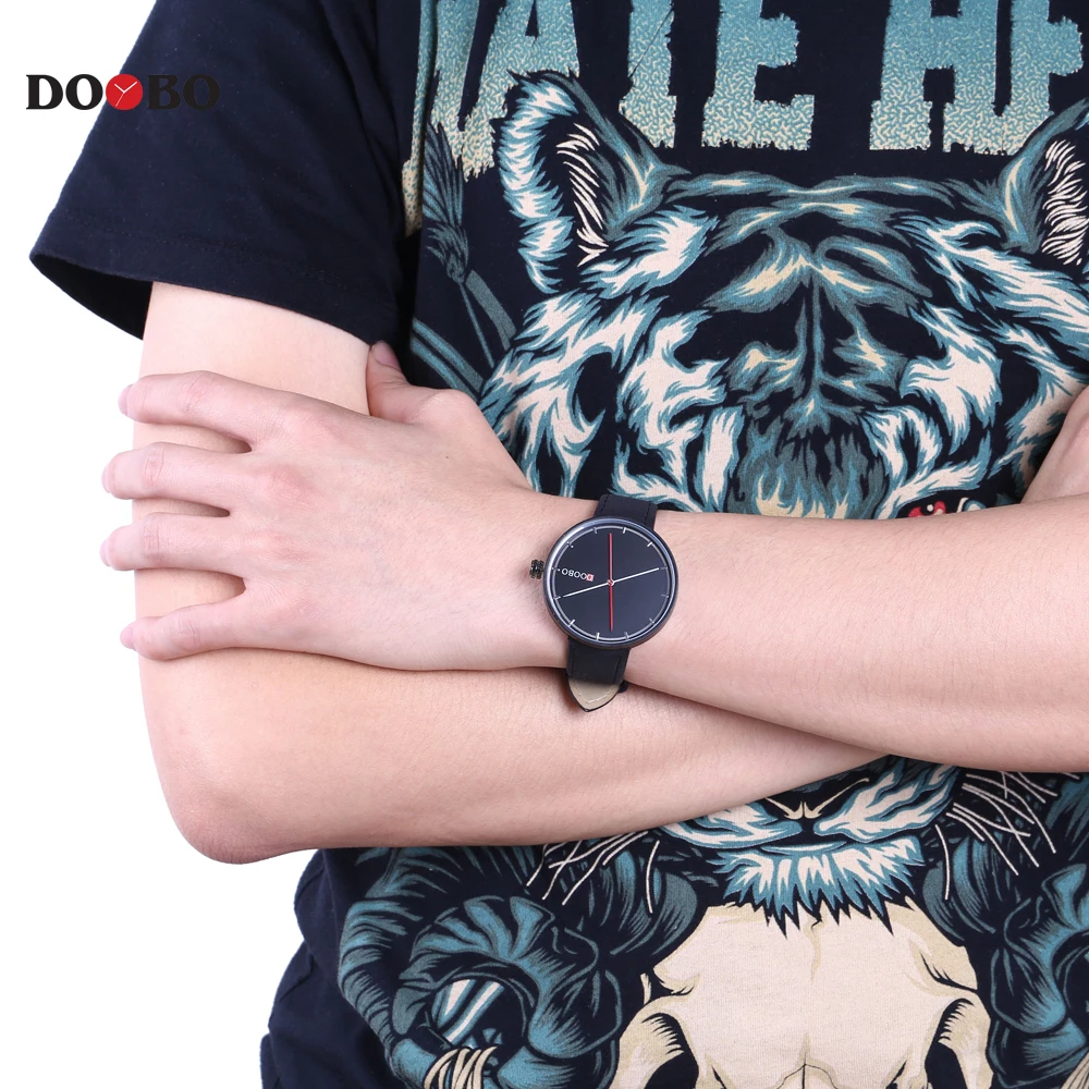 DOOBO D008 Для мужчин часы Роскошные лучший бренд известный Кожа Черный Кварцевые