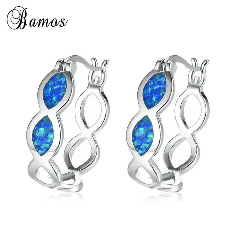 Серьги с крестом бамос, Boho, синие и белые, огненный опал, серьги-кольца для женщин, 925 пробы, заполненные серебром, рождественский подарок
