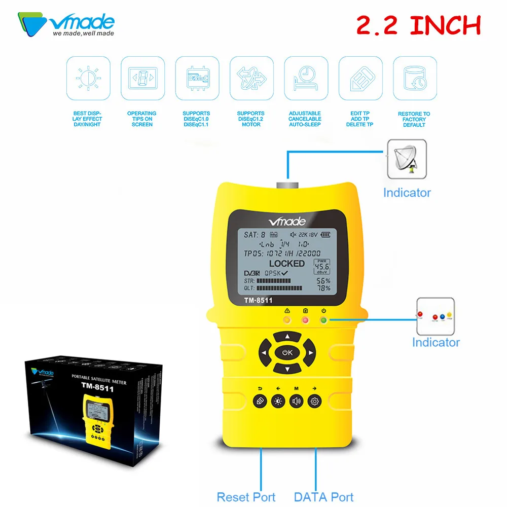 Vmade оригинальный DVB S2 спутниковый искатель полный FTA Sat Finder 2 дюймов Поддержка