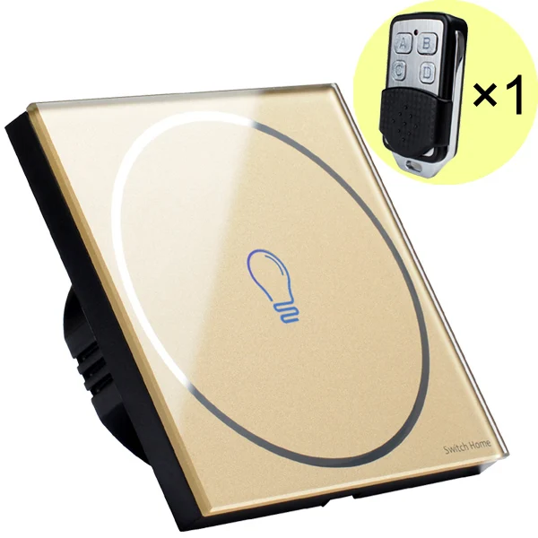 1 gang Gold remote Новинка, 1 комплект, сенсорный выключатель, беспроводной пульт дистанционного управления, ЕС, Великобритания, белая стеклянная панель, настенный выключатель, сенсорный настенный светильник - Цвет: 1 gang Gold remote
