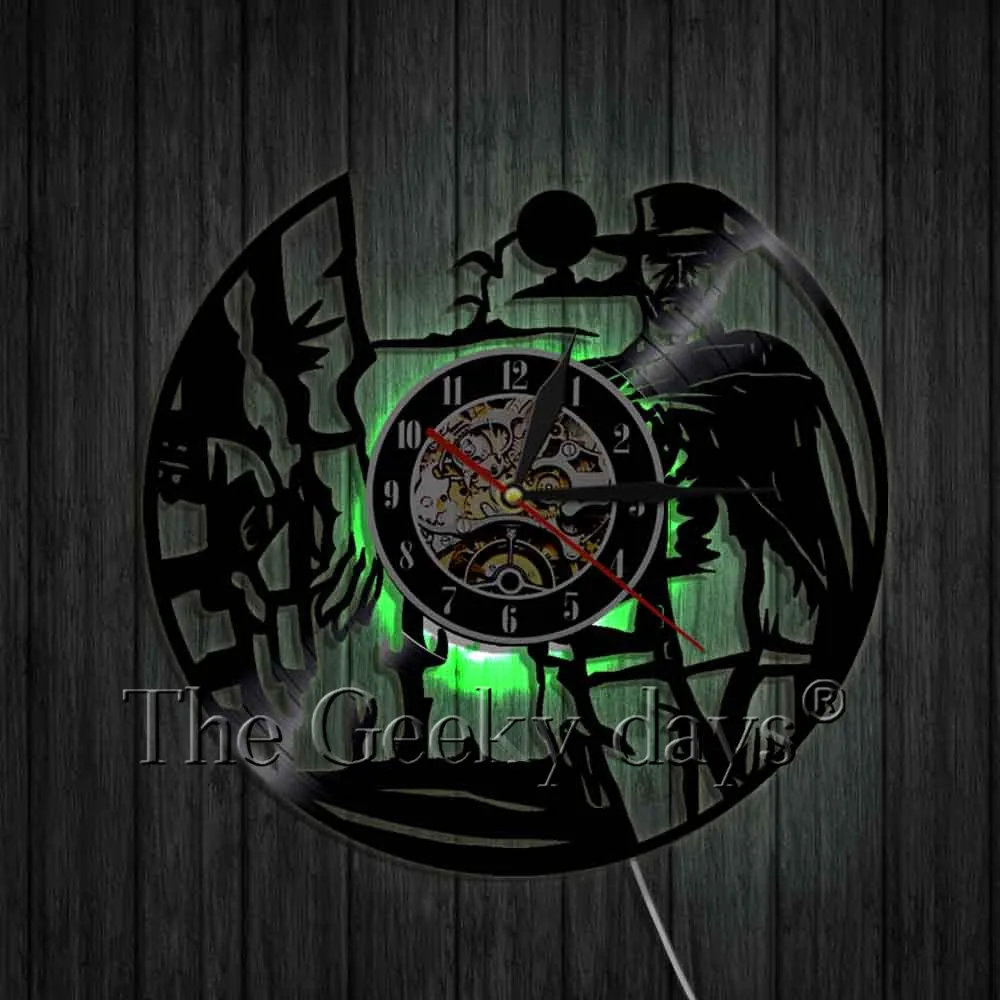 With LED Light Wild West закат ковбои пейзаж Виниловая пластинка настенные часы Western Rodeos Gunslinger винтажные 3D настенные часы комнатные часы - Цвет: With LED Light