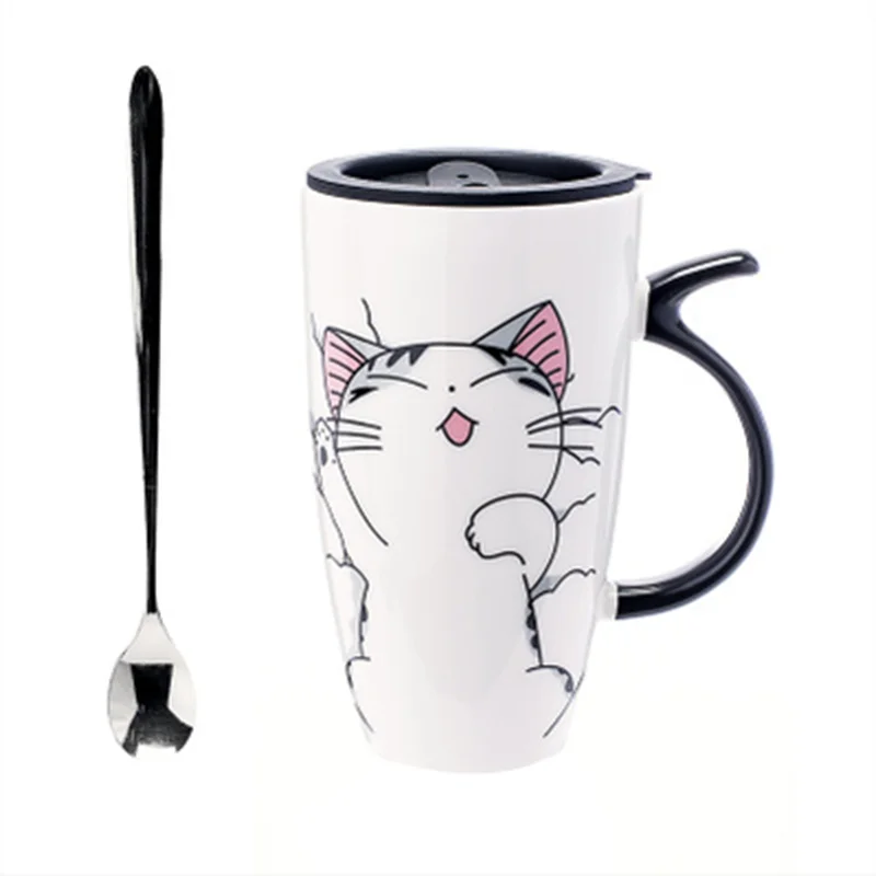 Style B Mug Классный Кот керамическая кофейная кружка с крышкой большая Ёмкость 600 мл кружка творческий посуда для кофе Чай чашка с ложка подарок - Цвет: Style B Mug