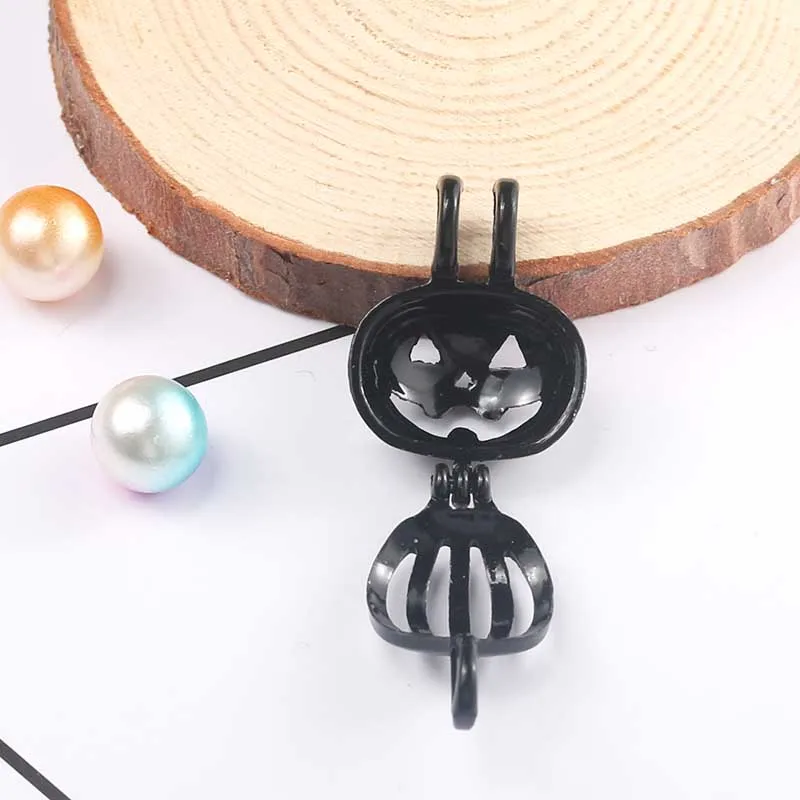 Черный Хэллоуин Тыква жемчужная клетка ювелирное ожерелье кулон ароматерапия