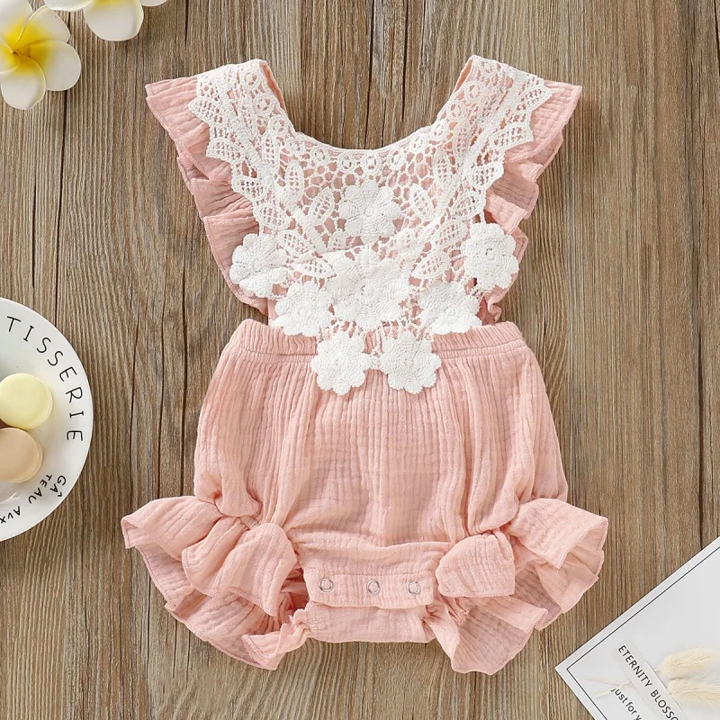 Кружевной комбинезон с цветочным принтом для новорожденных девочек