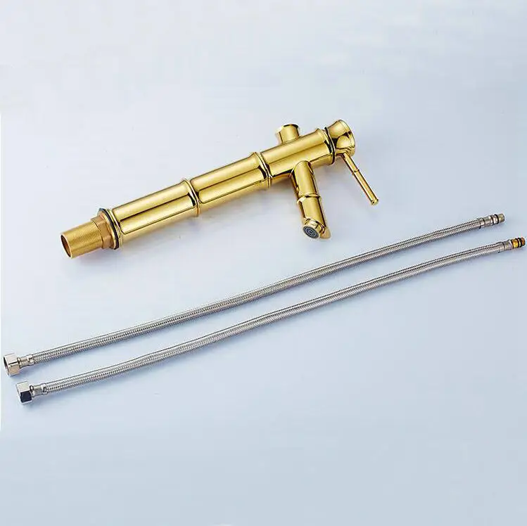 Золотистый роскошный смеситель для ванной комнаты в форме бамбука кран из латуни