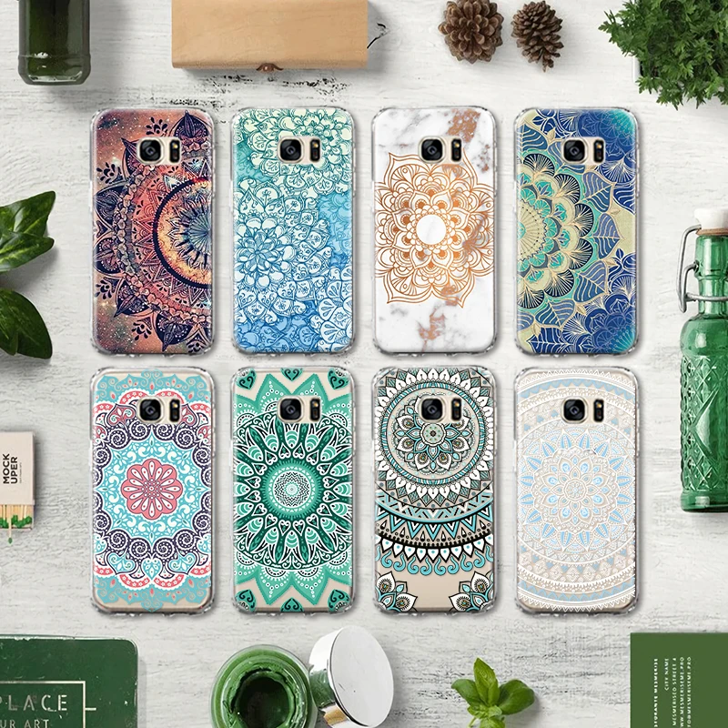 Цветной чехол из ТПУ с цветочным принтом мандалой для Samsung Galaxy S4 S5 S6 S7 Edge S8 S9 S10 Plus