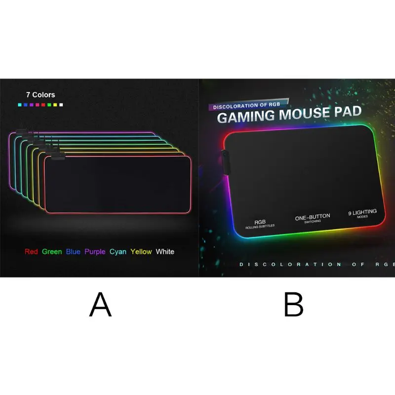 RGB 7 Красочный светящийся коврик для мыши, игровой светодиодный коврик для мыши с подсветкой для ПК, ноутбука, настольного компьютера, ноутбука, аксессуары