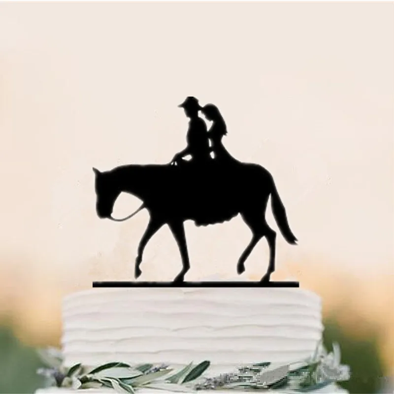 Жених и невеста ездить на лошади силуэт свадебный торт фигурки жениха невесты