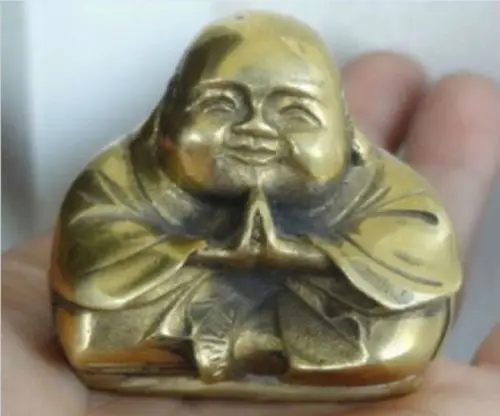 Китайский Старый китайский латунный Maitreya Смеющийся Будда Статуя Украшение