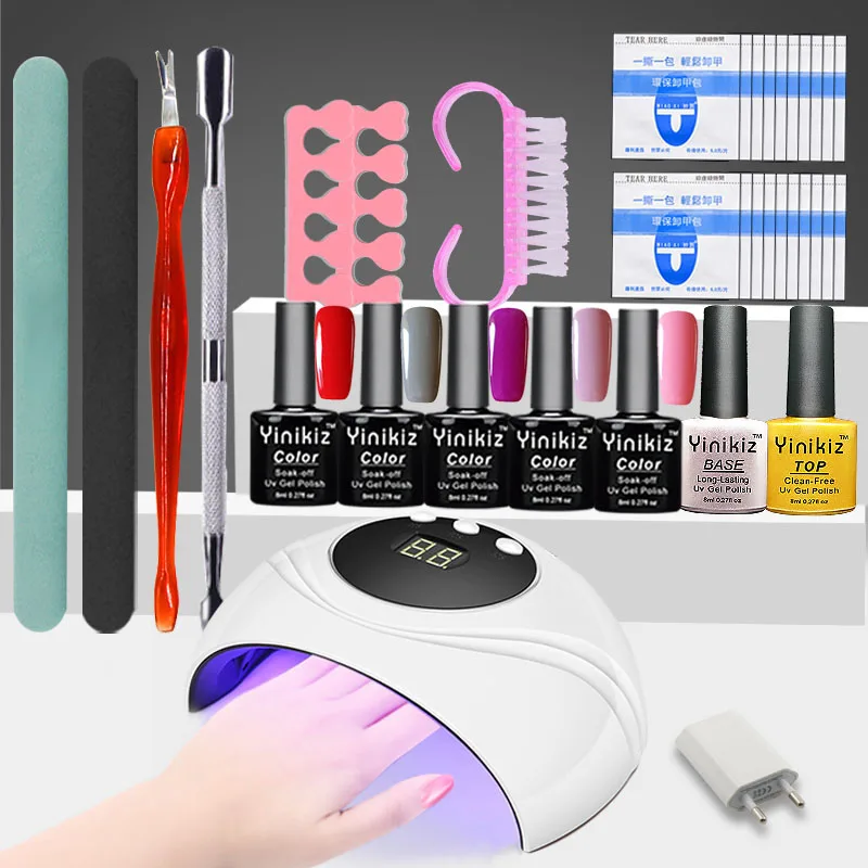 S3602 nail gel set Yinikiz Набор для нейл-арта лампа для ногтей сушилка Маникюрный Инструмент 8 мл впитывающий Гель-лак для ногтей основа гель верхнее покрытие лак для ногтей большие наборы - Цвет: S3602 nail gel set