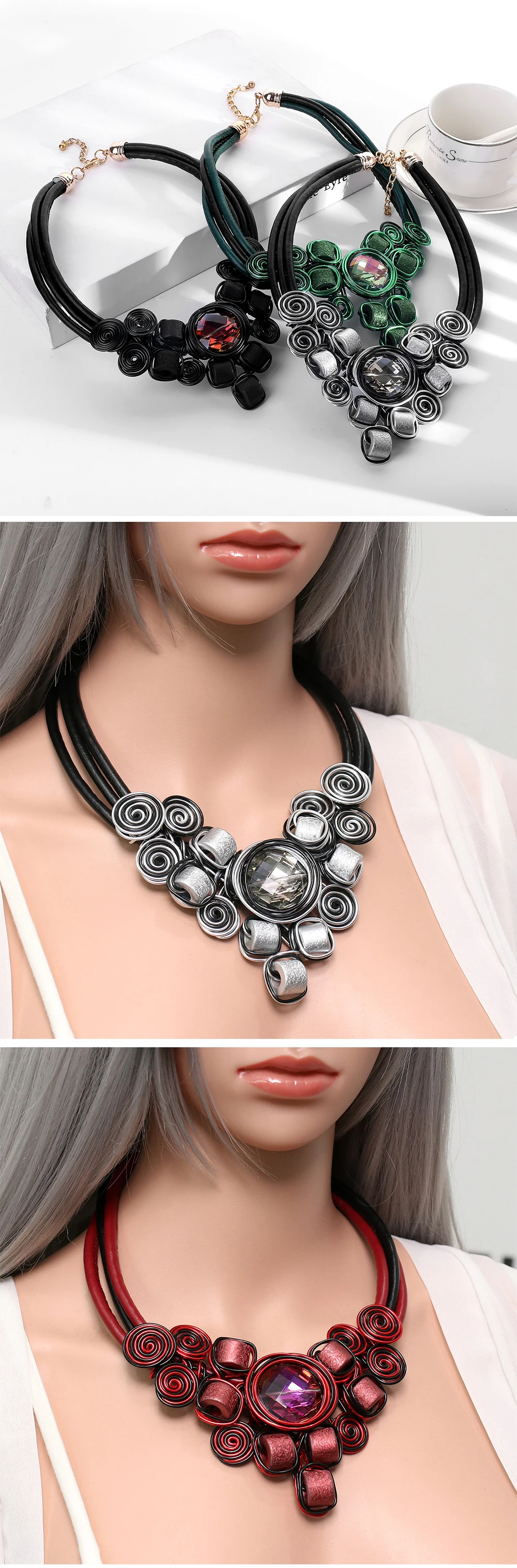 HanCheng/Новые модные короткие бусы, сделанные своими руками, кожаные ожерелья из веревки, цветные Кристальные женские ювелирные изделия-ожерелья с воротником bijoux