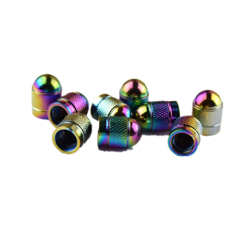4pcs/set Car Valve Caps Bullet Style Tire Caps Polished Aluminum Black Chrome Tire Valve Stem Cap Anodized Rainbow Caps On Tire