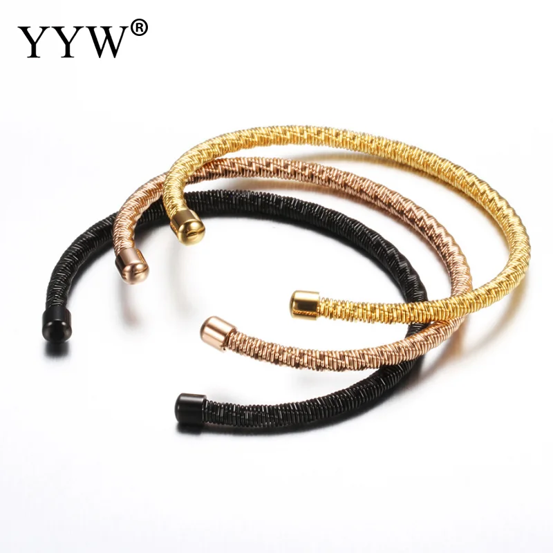 

Simple Stylish Women Jewelry Stainless Steel Cuff Bangle Brand Plated Gold Color Adjustable Size More Colors For Choice 3.6mm