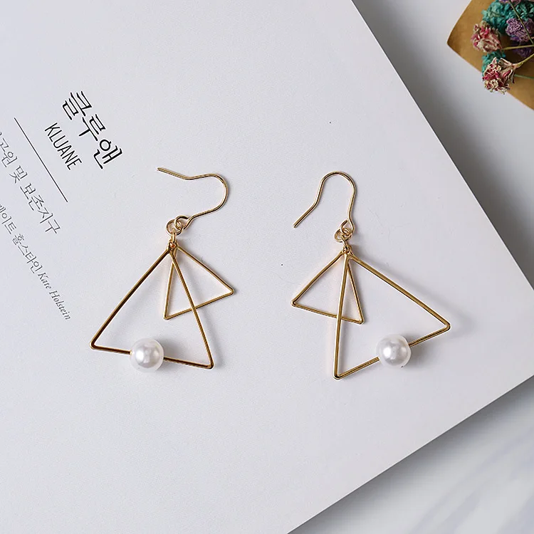 Простой Винтаж золото Треугольники Серьги с жемчугом|earrings earring|earrings goldearrings gold simple