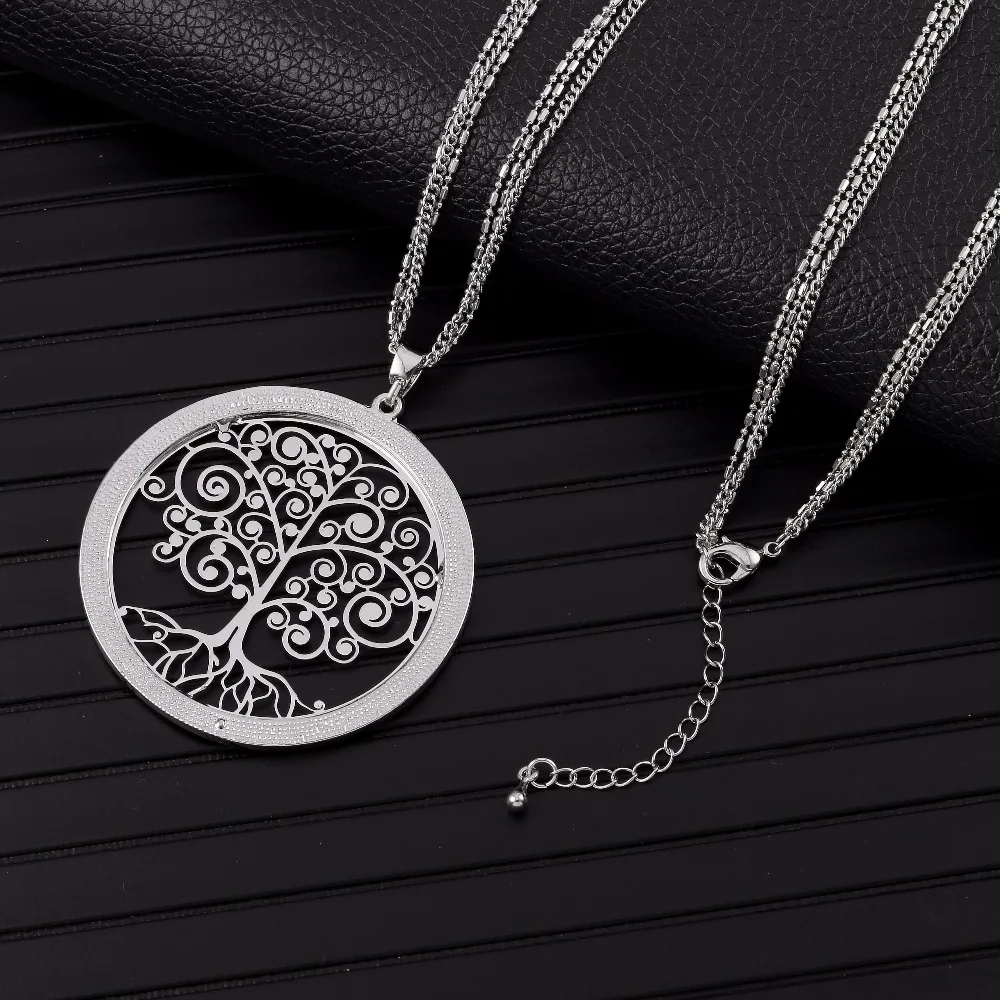 Silvery Tree Of Life Necklaces for Women Long Sweater Chain female Rhinestone Round Pendant Gift 2020 wholesale price | Украшения и